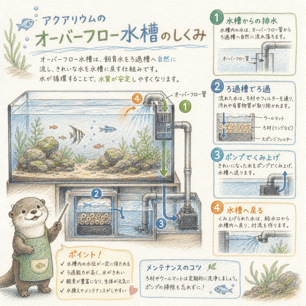 アクアリウムの解説の色鉛筆イラスト