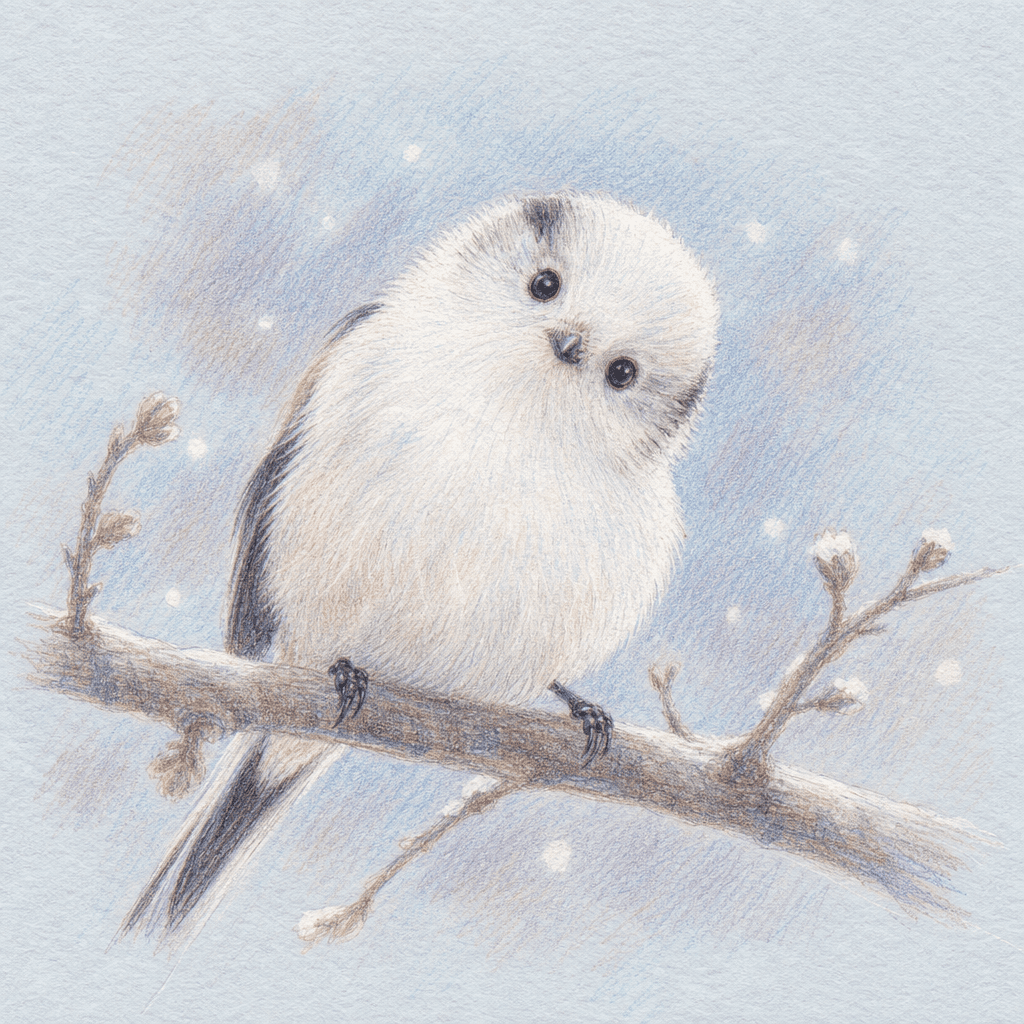 シマエナガの色鉛筆イラスト