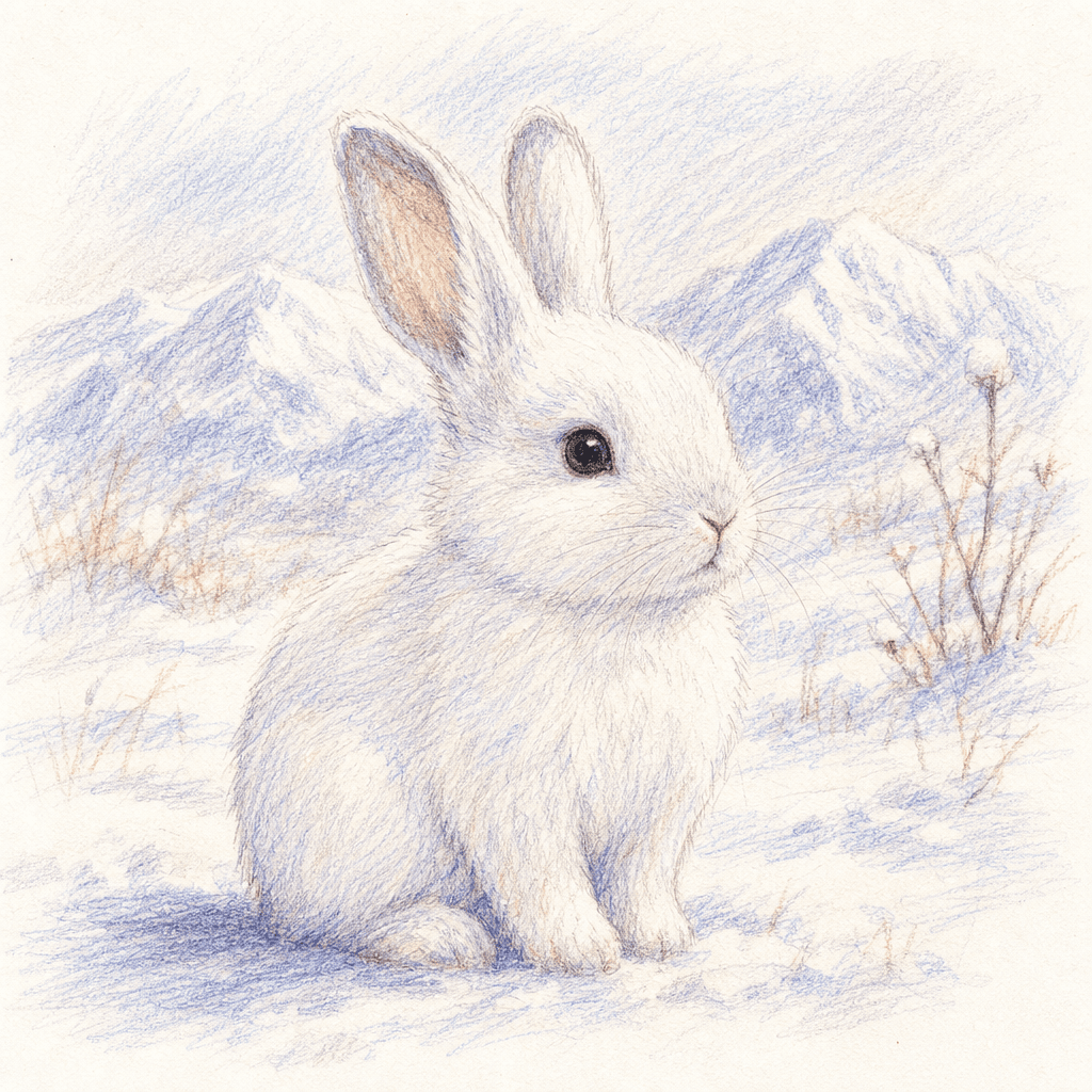 雪原のうさぎの色鉛筆イラスト